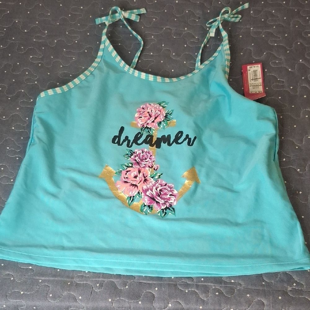 Blue Dreamer Tankini Swim Top with Floral Design size XXL PLUS NWT